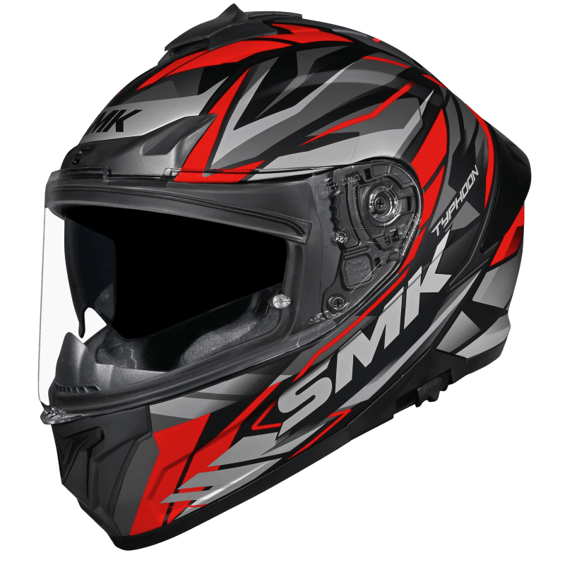 SMK Typhoon Rival MA263 Motorcycle Helmet - Matt Black / Red