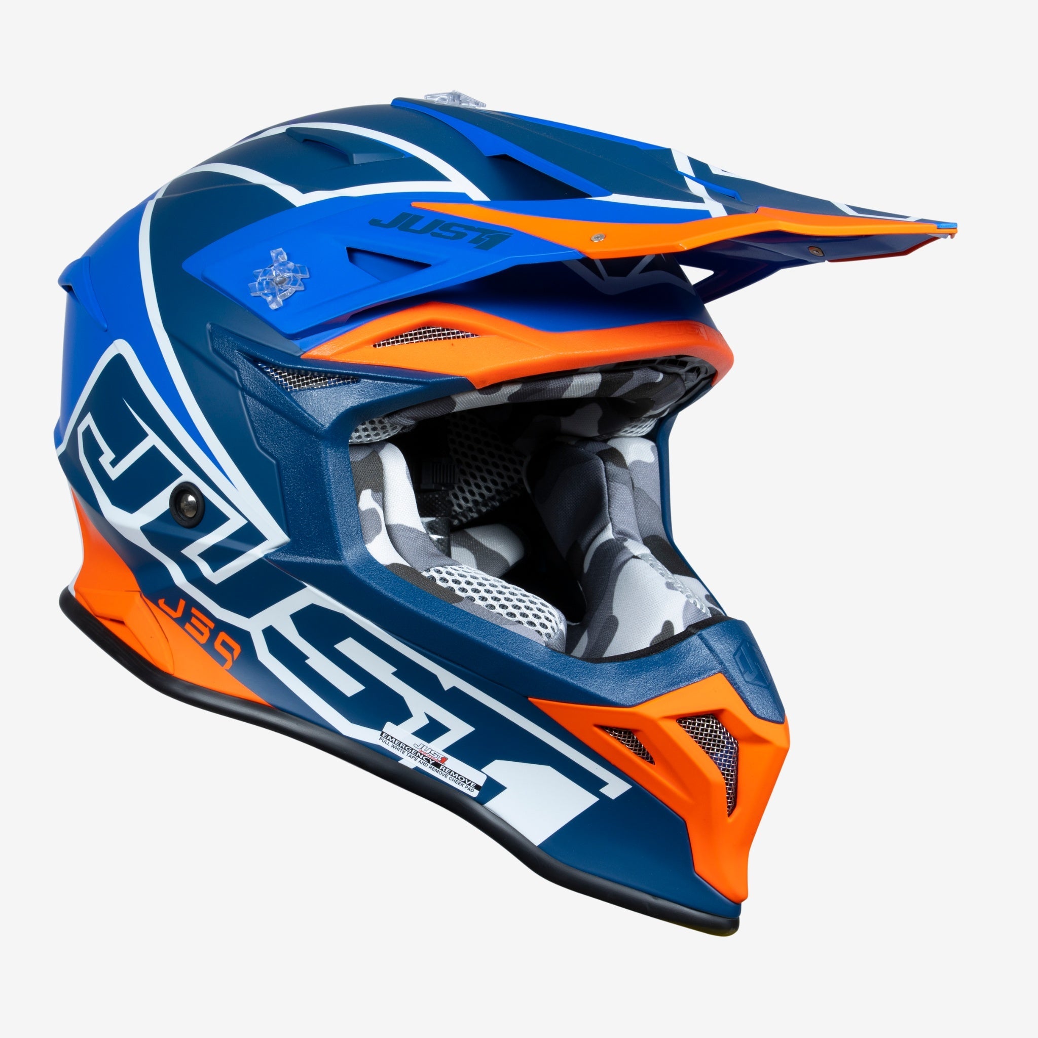 JUST1 J39 THRUSTER WHITE ORANGE BLUE MX HELMET