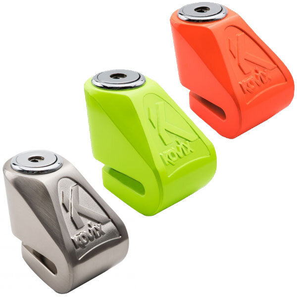Kovix Mini Disc Lock Model Number KN1 6mm Pin Size - Brushed Metal, Fluo Green &amp; Fluo Orange